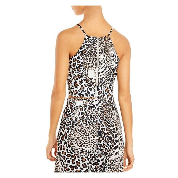 AQUA Womens Brown Animal Print Sleeveless Halter Active Wear Crop Top XS - Picture 2 of 2